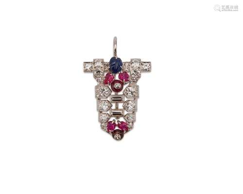 Platinum, Diamond, Ruby, and Sapphire Pendant