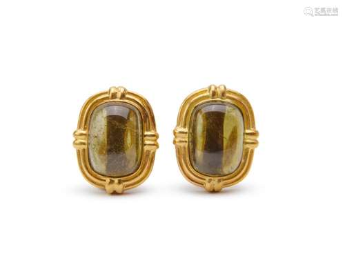 MING''S 18K Gold and Smoky Quartz Earclips