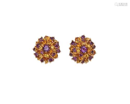 SEAMAN SCHEPPS 18K Gold, Amethyst, Citrine, and Topaz Earclips