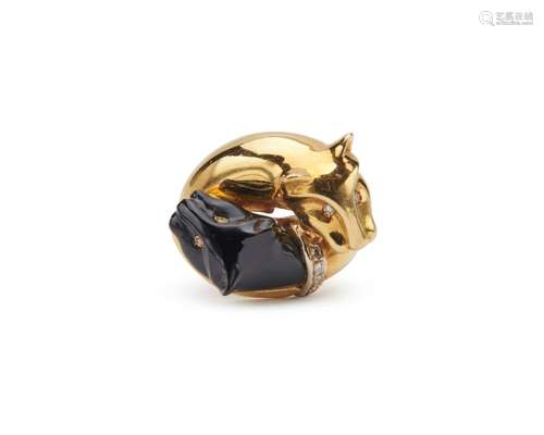 18K Gold, Onyx, and Diamond Ring