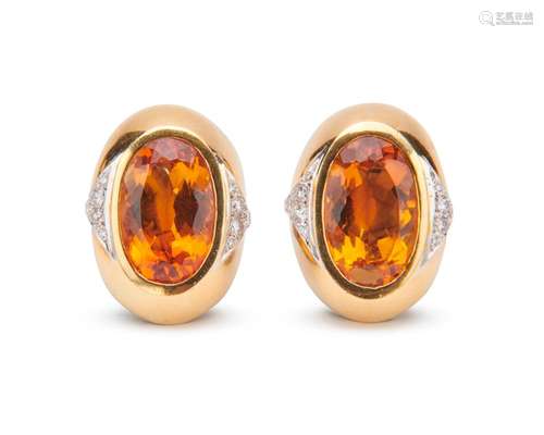 18K Gold, Citrine, and Diamond Earclips