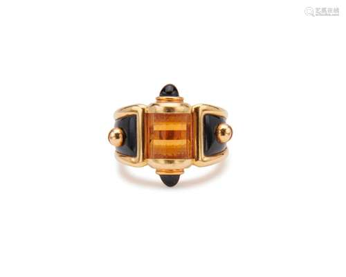 ROBERT WANDER 18K Gold, Onyx, and Citrine Ring