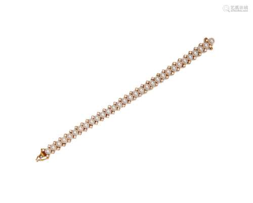 18K Gold, Pearl, and Diamond Bracelet