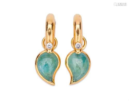 18K Gold and Gemset Aquamarine Pendant Earrings