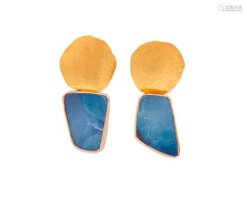 SAM SHAW 22K Gold and Opal Pendant Earrings