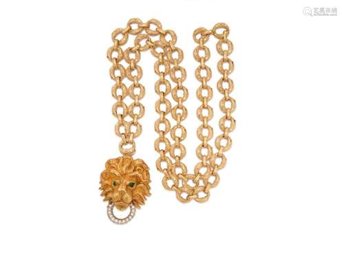 18K Gold and Diamond Lion''s Head Pendant/Brooch Necklace/Bracelet