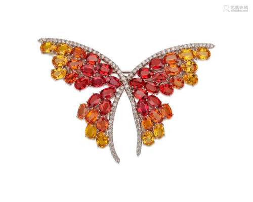 18K Gold, Diamond, Sapphire, and Ruby Brooch