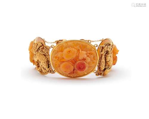 14K Gold and Carved Shell Bracelet