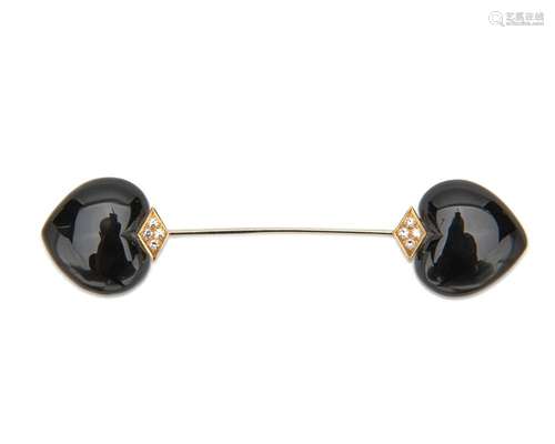 18K Gold, Diamond, and Onyx Jabot Brooch