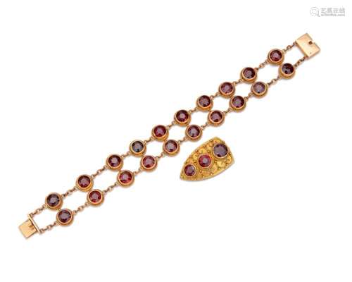 14K Gold and Garnet Bracelet and Clip