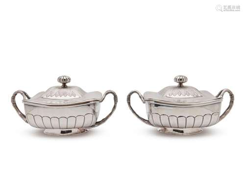 Pair of GORHAM Silver Covered Two Handled Dishes, ca. 1883