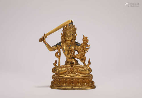 Copper and Gold Buddha Statue from Qing