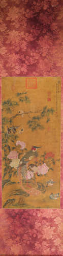 ink and wash painting (silk scroll vertical shaft) from Qing