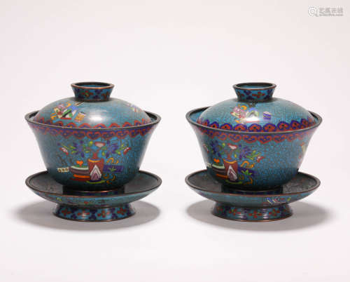 a pair of cloisonne tea bowl from Qing