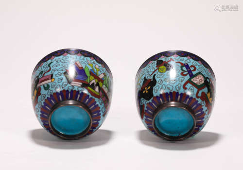 a pair of cloisonne wine cups from Qing