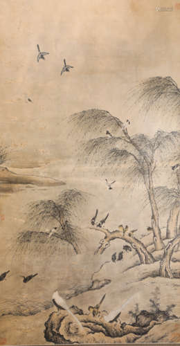 ink and wash painting (silk scroll vertical shaft) from Qing