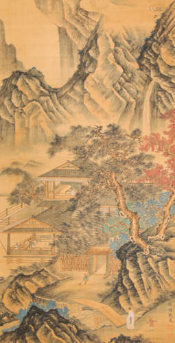 QianTang ink and wash painting (silk scroll vertical shaft) from Qing