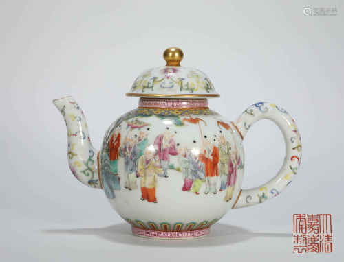 Pink Glazed Human Teapot from Qing