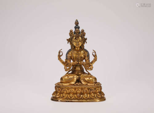 Copper and Gold Avalokitesvara from Qing