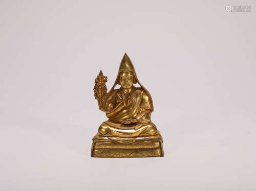 Copper and Gold Tibetan Panchen Statue from Qing