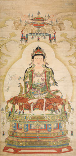 Avalokitesvara' ink and wash painting (silk scroll vertical shaft) from Qing