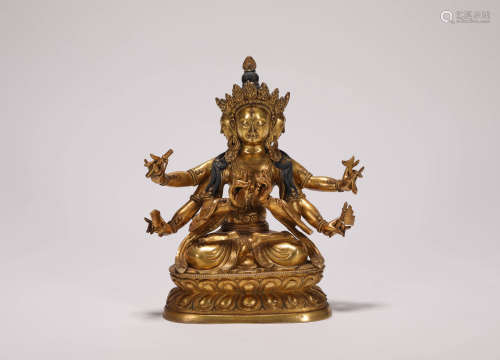 Three Headed and Six Arms Buddha Statue from Qing