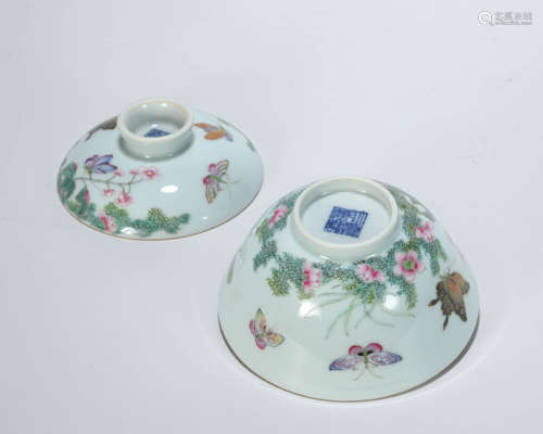 A pair of Pink Glazed Tea Cups from Qing