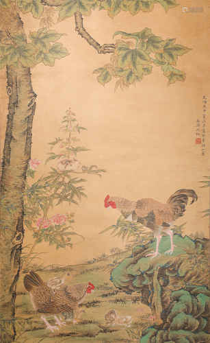 ShenQuan ink and wash painting (silk scroll vertical shaft) from Qing