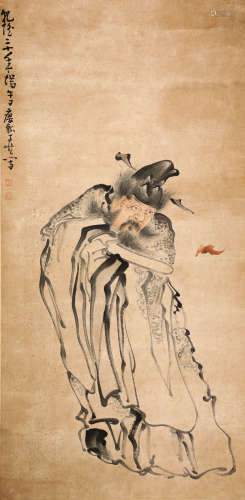 HuangShen ink and wash painting (silk scroll vertical shaft) from Qing