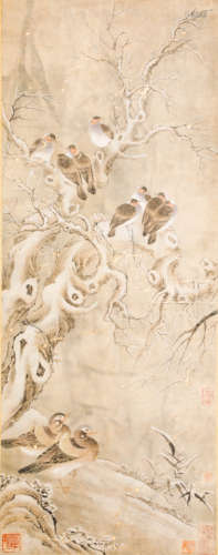 ink and wash painting (silk scroll vertical shaft) from Qing