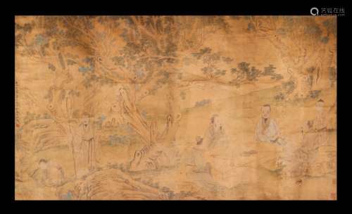 JiangYanXi's painting divided by four parts (silk scroll vertical shaft) from Ming