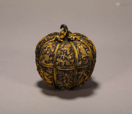 Silvering and Gold Container in Pumpkin shape from Qing