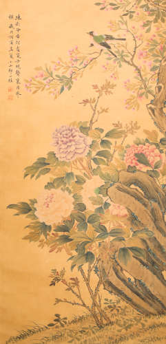 ZhouYiGui ink and wash painting (silk scroll vertical shaft) from Qing