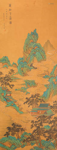 WenDian Landscape ink and wash painting (silk scroll vertical shaft) from Qing