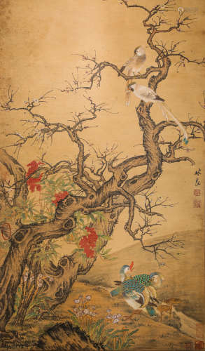 LinLiang Landscape ink and wash painting (silk scroll vertical shaft) from Qing