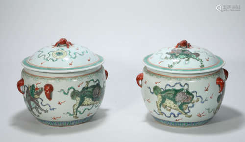 A pair of Pink Glazed Vese from Qing