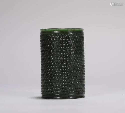 Green Jade Pen Holder from Qing