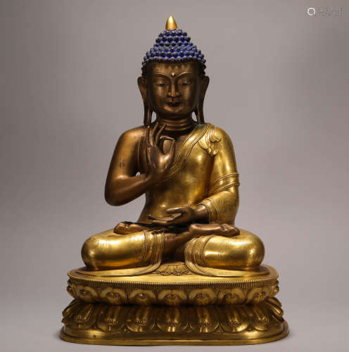 Copper and Gold Buddha Statue from Qing