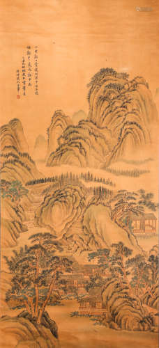WangHun ink and wash painting (silk scroll vertical shaft) from Qing