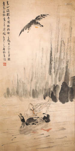 HuangShen ink and wash painting (silk scroll vertical shaft) from Qing
