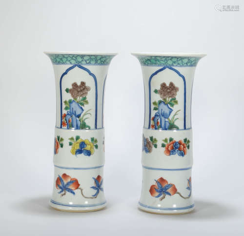 A pair of Pink Glazed Vese from Qing