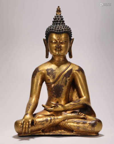 Copper and Gold Sakyamuni Buddha statue from Qing