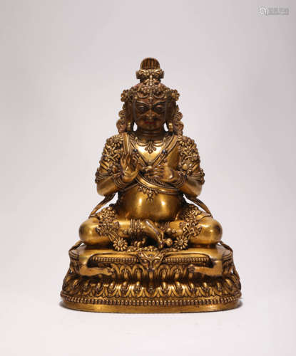 Copper and Gold Achieved Buddha Statue from Qing