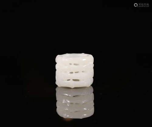 HeTian Jade of Bamboo Grain Ring from Qing