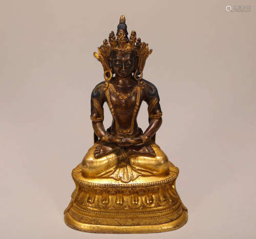 Copper and Gold Tara Buddha Statue from Qing