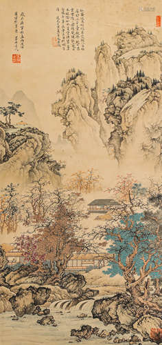 WuLi ink and wash painting (silk scroll vertical shaft) from Qing