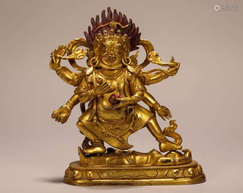 Copper and Gold Mahakala Buddha Statue from Qing