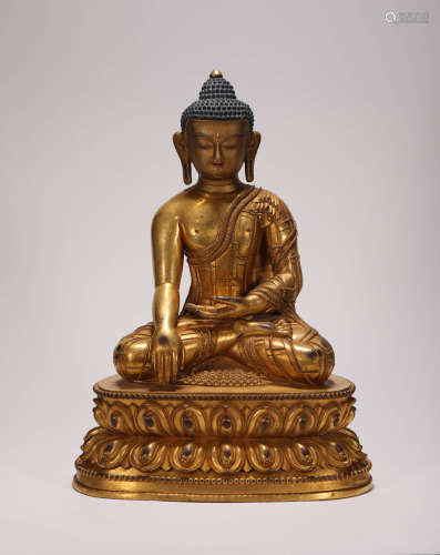 Copper and Gold Sakyamuni Buddha statue from Qing