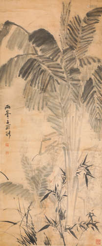 LuoPin ink and wash painting (silk scroll vertical shaft) from Qing
