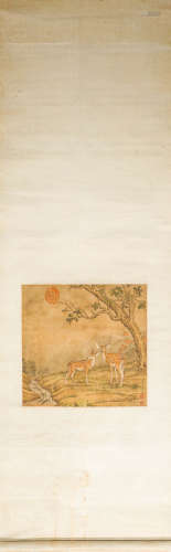 LangShiNing ink and wash painting (silk scroll vertical shaft) from Qing